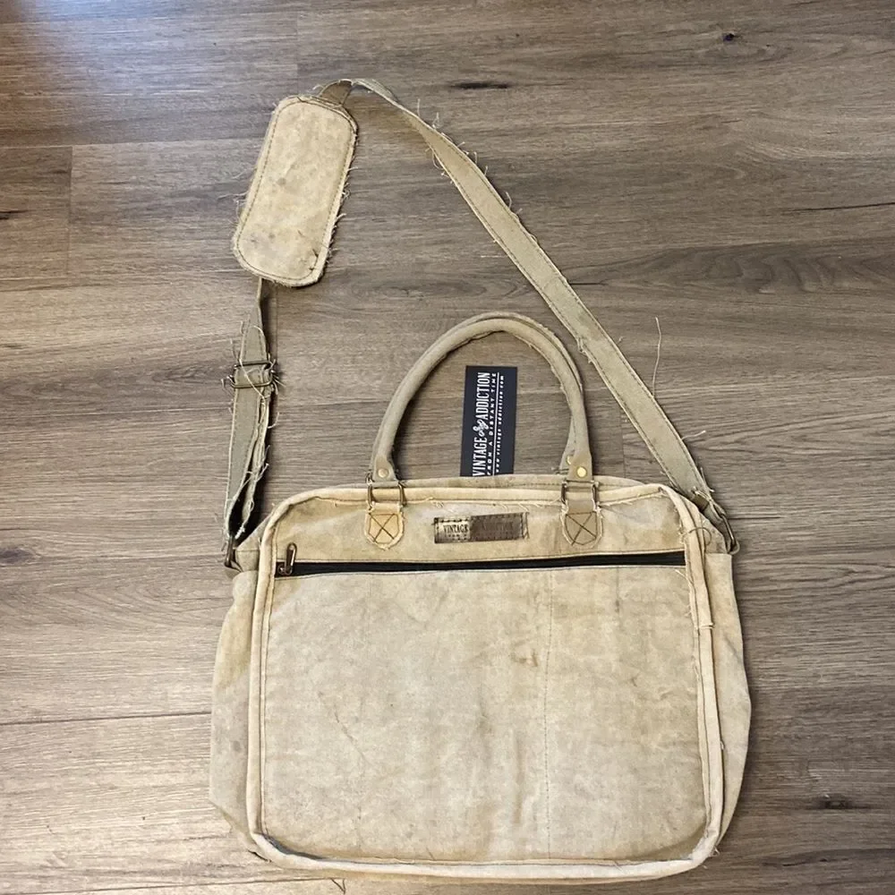Vintage Addiction Large Canvas Lap Top Crossbody Tote Bag